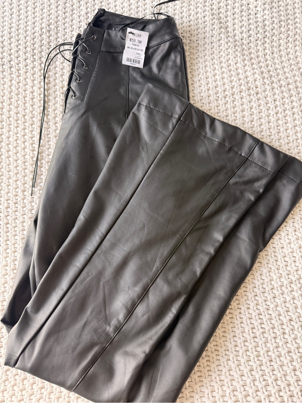 AKIRA Black Faux Leather Lace-Up Boot Cut Pants